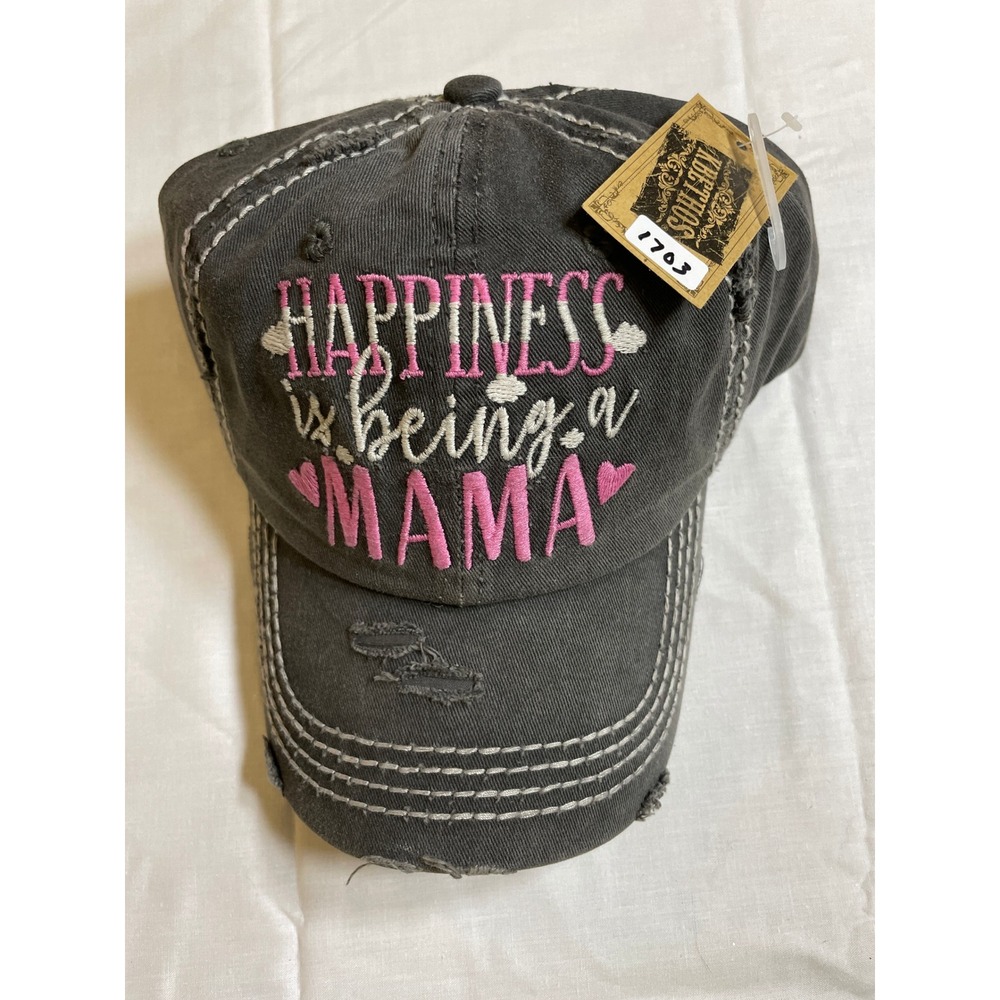 KBETHOS Baseball Cap Women OS Charcoal Grey NWT Distressed Happiness Mama Hat
